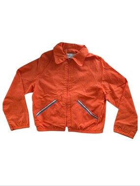 Vintage 70s Rainbow Trim Orange Windbreaker Jacket Retro Sporty Nylon Small